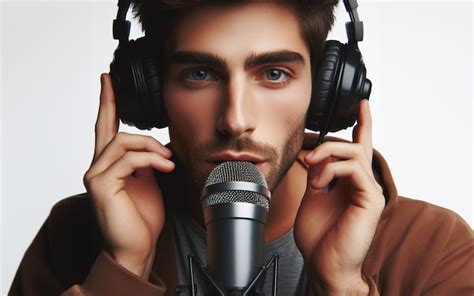 Premium Photo Male Singer Holding A Microphone And Wearing Headphones