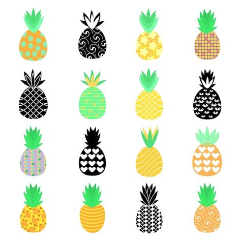 Premium Vector Pineapple Icons Set Cartoon Vector Tropical Fruit