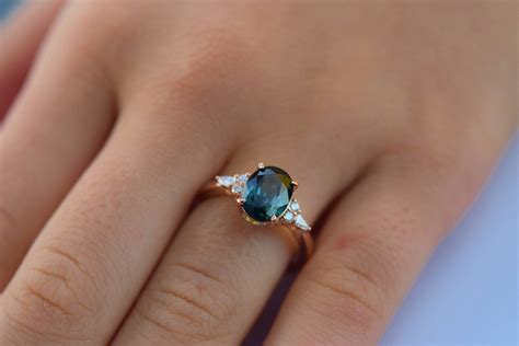 Teal Sapphire Engagement Ring Peacock Green Sapphire Ct Oval