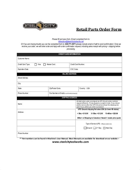 Free Sample Parts Order Forms In Ms Word Pdf