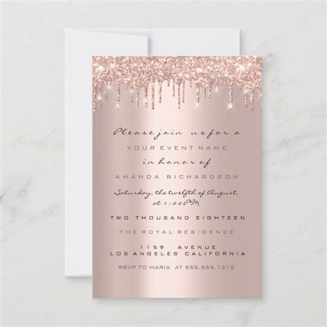 Spark Glitter Drips Rose Bridal Shower Sweet 16th Invitation Zazzle