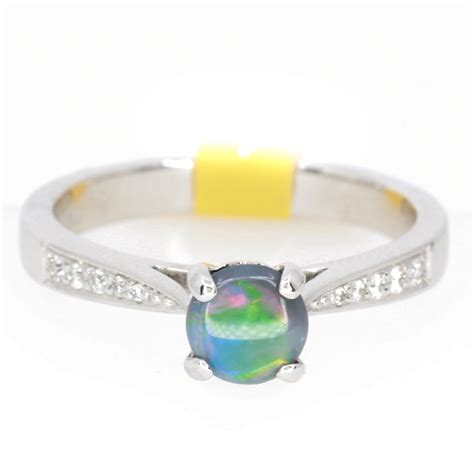 Ct White Gold Solid Opal And Diamonds Ring Allgem Jewellers