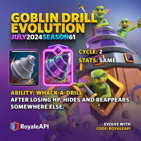 Goblin Drill Evolution July 2024 Season 61 Clash Royale News Blog Royaleapi