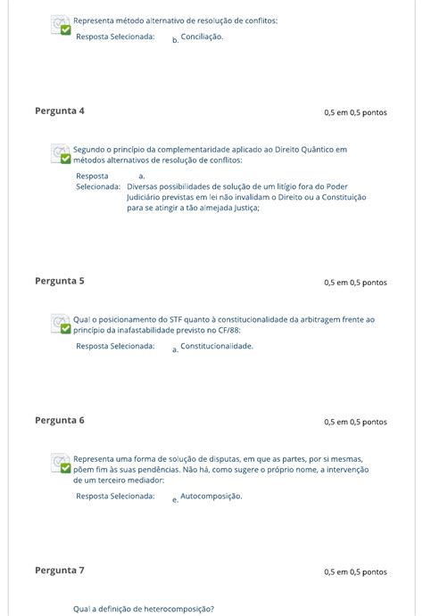 Metodos Alternativos E Resolucao De Conflitos Arbitragem Questionario