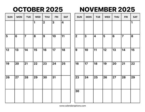 October and November 2025 Calendar – Calendar Options