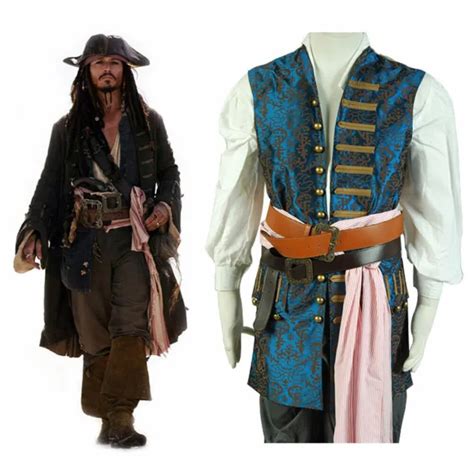 PIRATES OF THE Caribbean 4 Jack Sparrow Cosplay Costume Halloween Blue