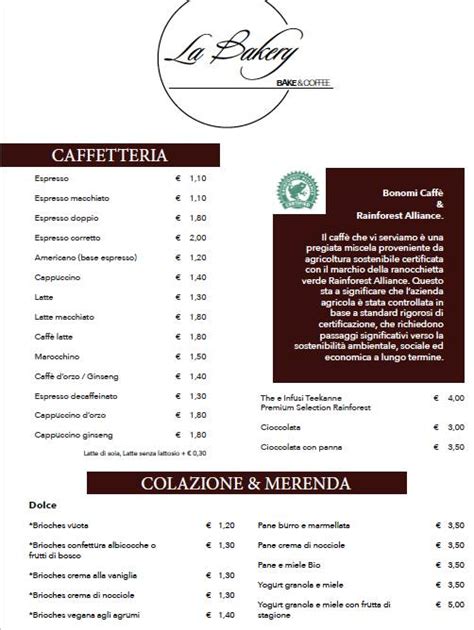 Carta De La Bakery Sesto Calende