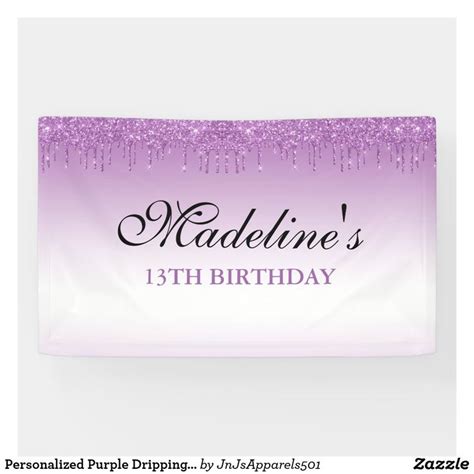 Personalized Purple Dripping Glitter Birthday Banner | Zazzle | Glitter ...