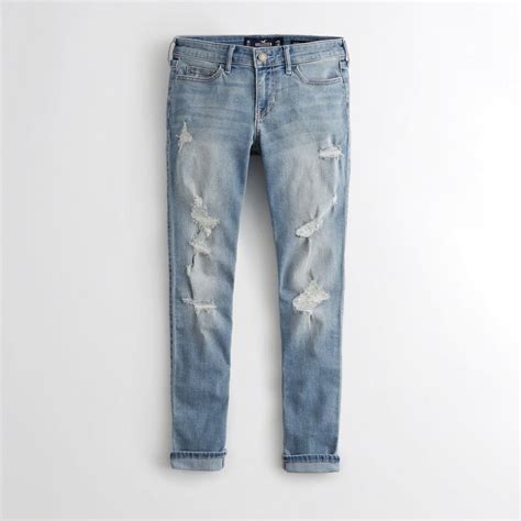 Hollister Stretch Low-rise Crop Super Skinny Jeans in Blue | Lyst