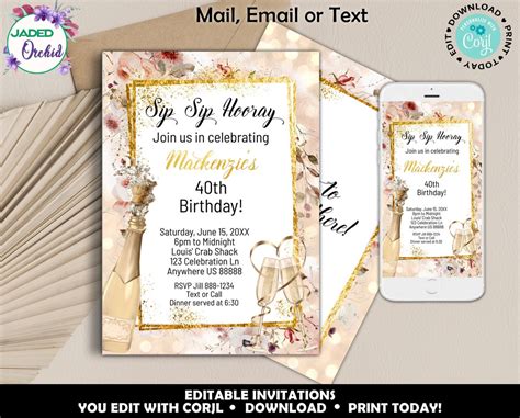 Champagne Birthday Invitation, Champagne Party Invitation, Champagne Birthday Party Invite, Gold ...