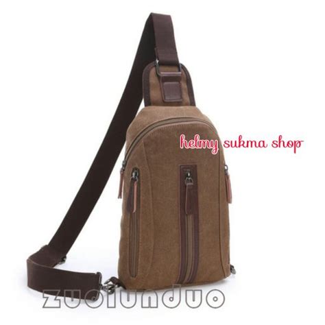 Jual Tas Selempang Dada Punggung Kanvas Mugu 8825 Coklat Sling Bag