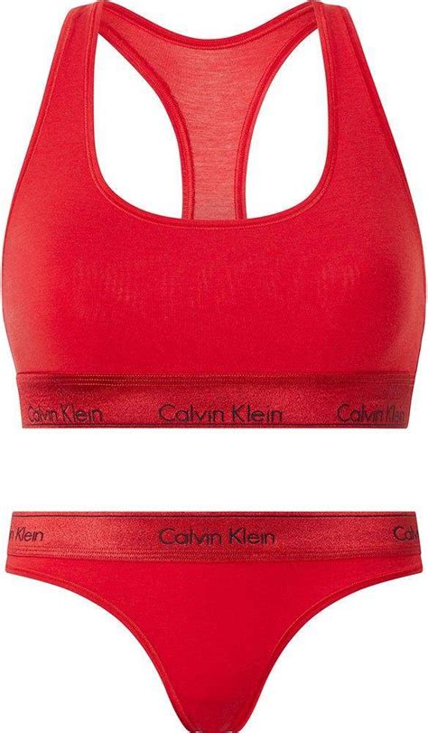 Calvin Klein Modern Cotton Bralette And Thong Set Rustic Red Metallic