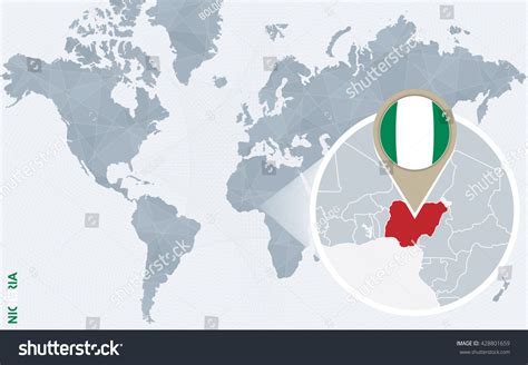 Abstract Blue World Map Magnified Nigeria Stock Vector Royalty Free