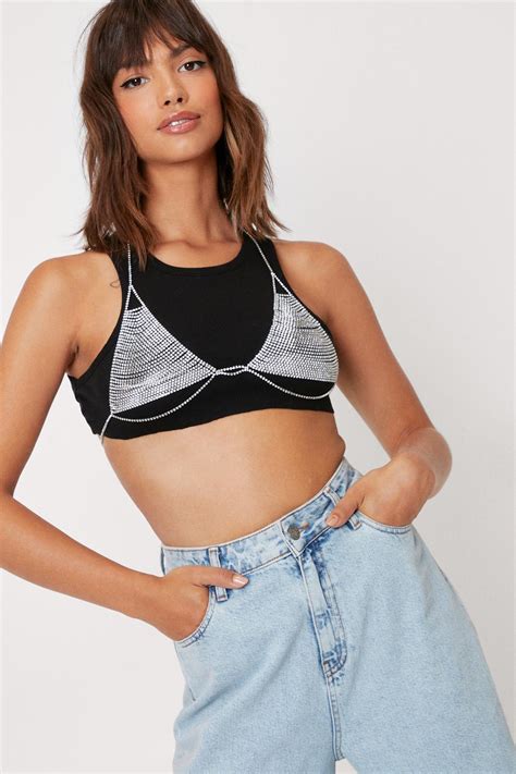 Diamante V Neck Triangle Bralette Nasty Gal