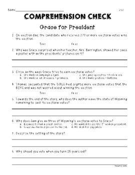 Second Grade Wonders U5W1 Comprehension Check Grace for President