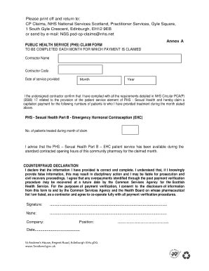 Fillable Online PHS Claim Form Practitioner Services Fax Email Print