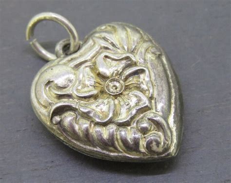 Vintage Lampl Sterling Silver Puffy Heart Charm With Flower Etsy