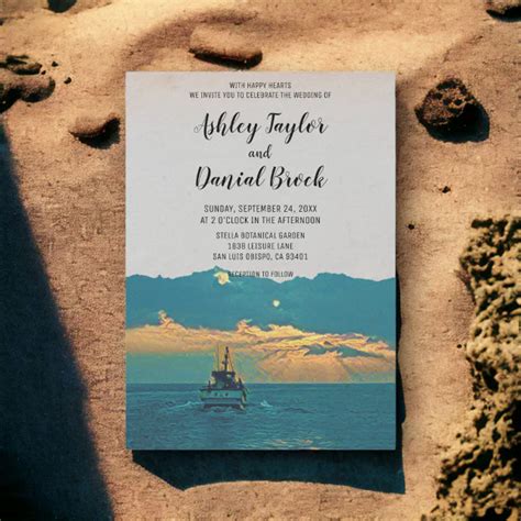 Vintage Boat Sunset Nautical Destination Wedding Invitation Zazzle