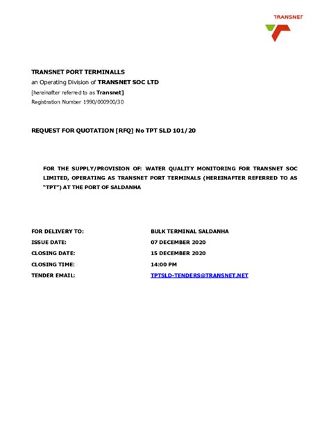 Fillable Online Transnet Port Terminalstransnet Port Terminal An