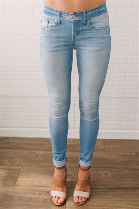 Ocean Wave Faded Skinny Jeans Light Wash Boutique Clothing Clothes