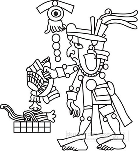 Aztec Hieroglyphics Warrior Black Line Clipart Classroom Clip Art