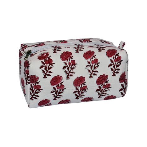 Red And Brown Flower Cosmetic Bag