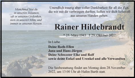 Traueranzeigen Von Rainer Hildebrandt Trauer Anzeigen De