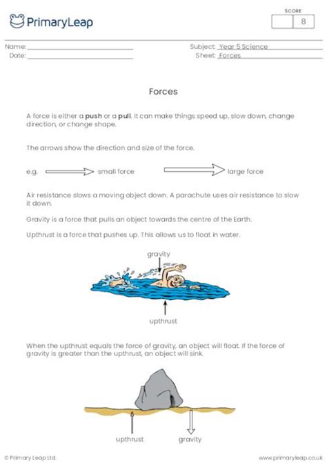 Science Different Types Of Forces Worksheet Uk