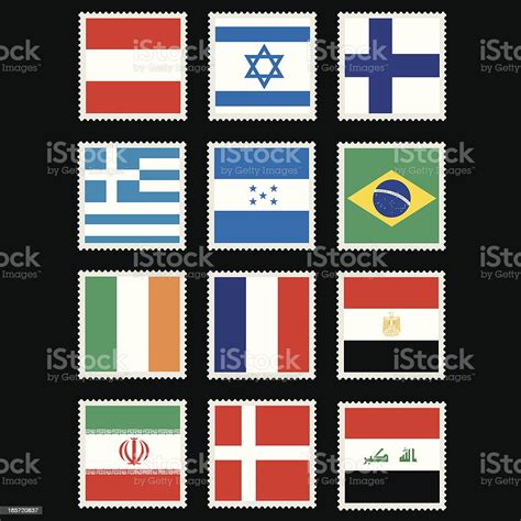 World Flag Stamps Stock Illustration Download Image Now Egypt Flag