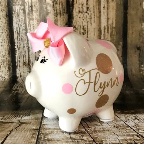 Personalized Large Piggy Banks for Girls Light Pink and Gold - Etsy