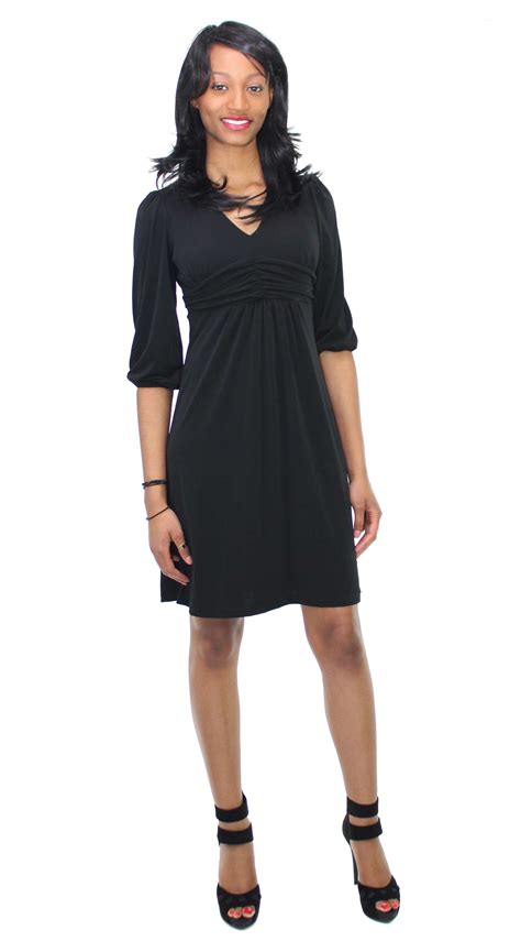 Ny Collection Womens 3 4 Sleeve Empire Waist Jersey Dress Ebay