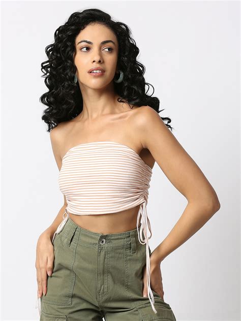 Buy Disrupt Striped Strapless Side Drawstrings Cotton Tube Crop Top Tops For Women 25988118