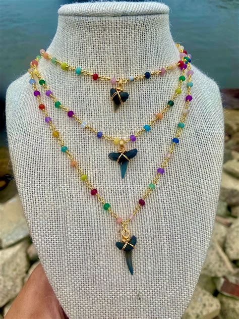 Colorful Shark Tooth Necklaces Gold Plated Shark Tooth Etsy