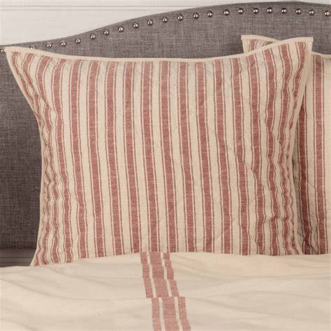 Market Place Red Ticking Stripe Quilted Euro Sham Piper Classics