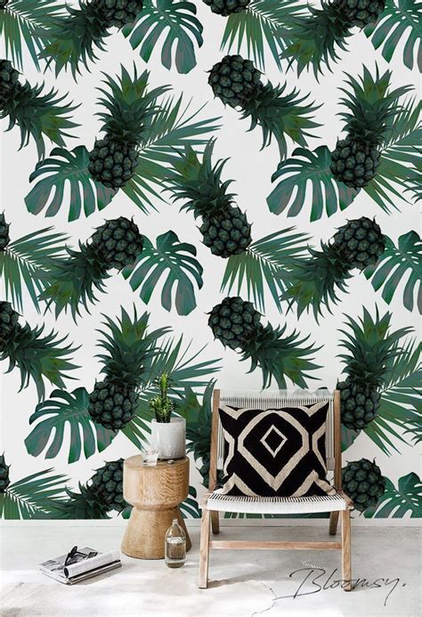 Removable wallpaper Green Pineapple Wallpaper Tropical | Etsy