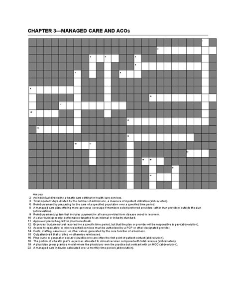 NURS 3208 Crossword Review - Managed Care & ACOS (Ch 3) - Studocu