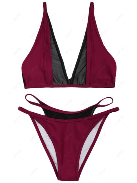 16 OFF 2021 Mesh Panel High Cut Bikini Set In WINE RED ZAFUL