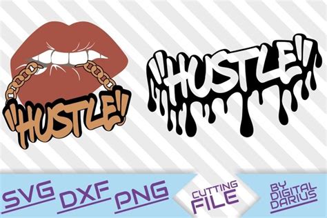 2x Hustle Graffiti Svg Afro Woman Gold Chain Biting Lips