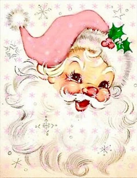 Vintage Christmas Pink Santa Claus Graphic Image Art Fabric Etsy