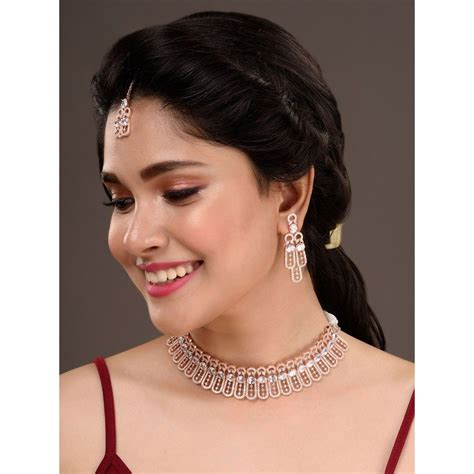 Buy Saraf RS Jewellery Rose Gold Plated White AD Designer Choker With