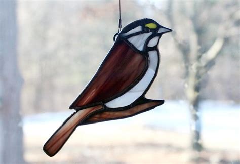 White Throated Sparrow Stained Glass Suncatcher Bird Stained Glass