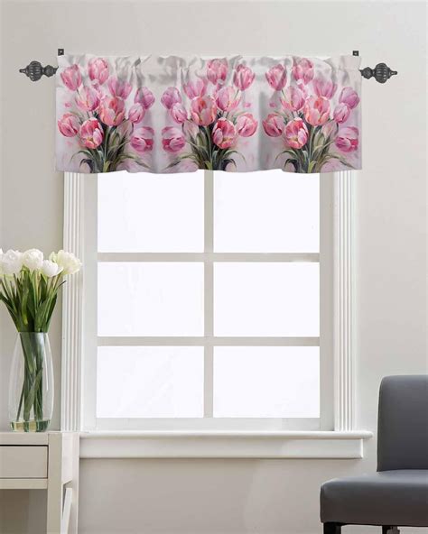 Valances Curtain For Kitchen Cafe Watercolor Easter Tulip Aesthetic