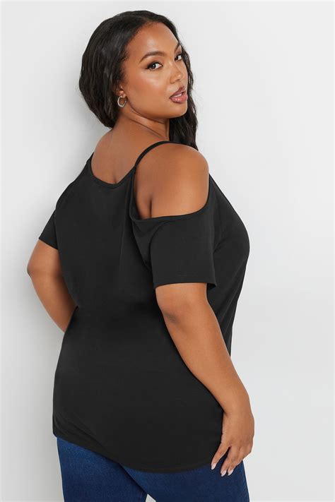 Yours Curve Plus Size Black Cold Shoulder T Shirt Yours Clothing