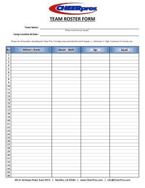 Fillable Online Team Roster Form CheerPros Fax Email Print PdfFiller