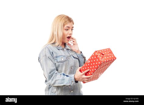 Blonde With Gift Stock Photo Alamy