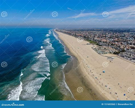 Aerial View Of Huntington Beach And Coastline During Summer Day Stock