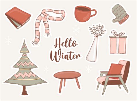 set of winter stickers element 4339923 Vector Art at Vecteezy