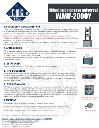 WAW 2000Y Máquina de ensayo universal 1 FUNCIONES Y CARÁCTERISTICAS 2