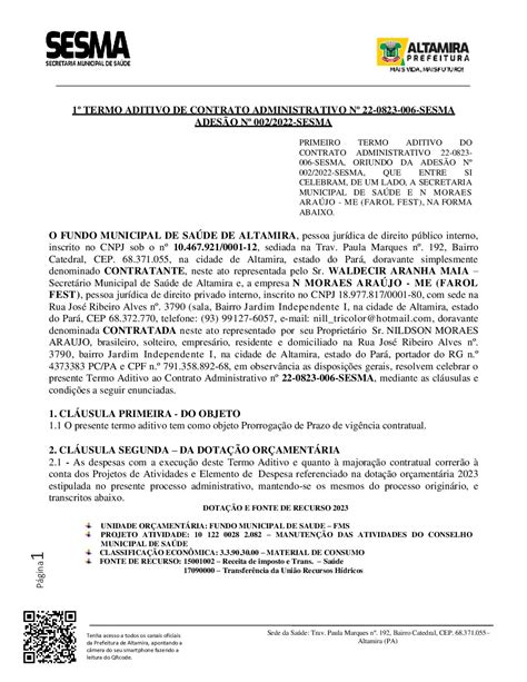 Termo Aditivo De Contrato Administrativo N Sesma