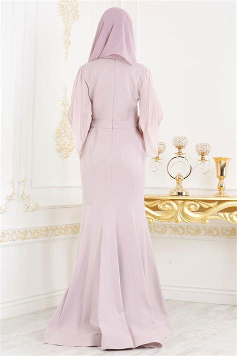 Rose Poudr Tesett Rl Abiye Elbise Robe De Soir E Hijab Pd